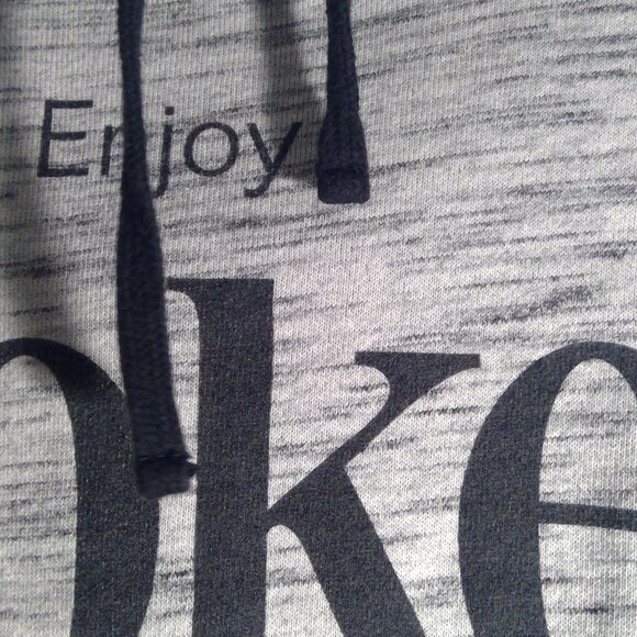 Enjoy COKE Hoodie Short Crossed back Drawstring lined hood xs gray black baggy - Picture 4 of 6